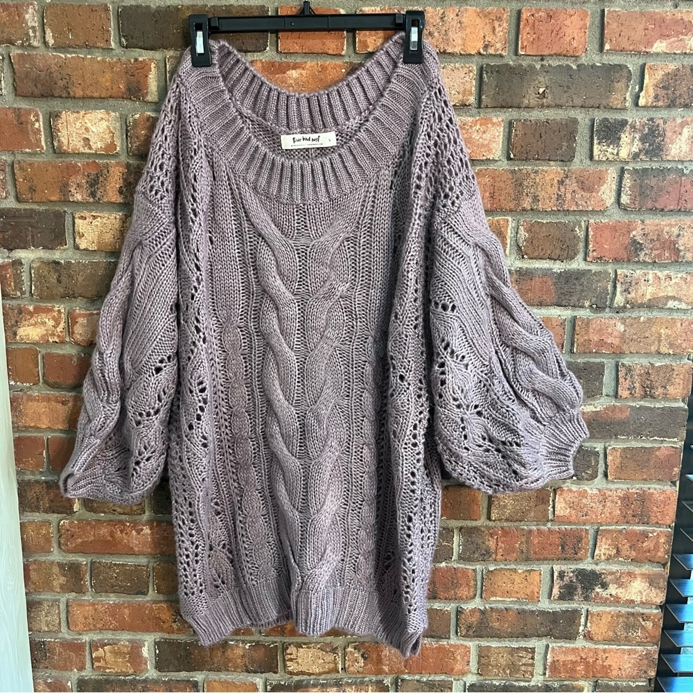 Three Bird Nest womens chunky cable knit oversized sweater purple small